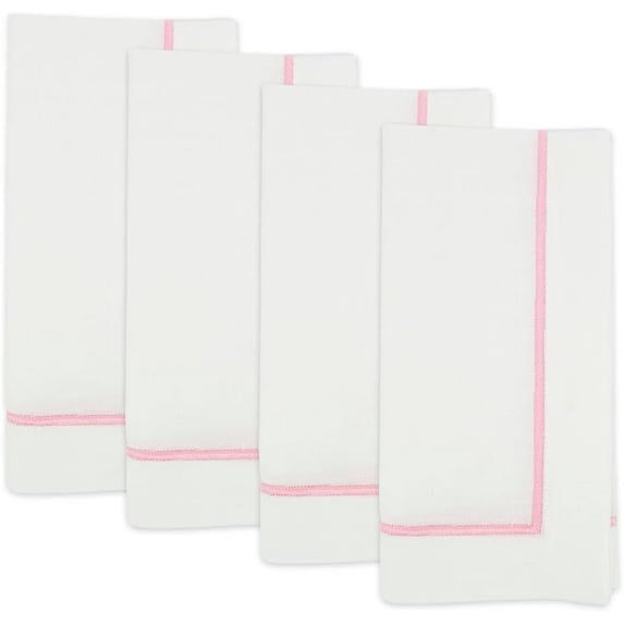 Fennco Styles Pink Embroidered Line Design Cloth Napkins 20" W x 20" L, Set of 4 - Shimmering Dinner Napkins for Home Décor, Everyday Use, Christmas, Banquets and Special Events