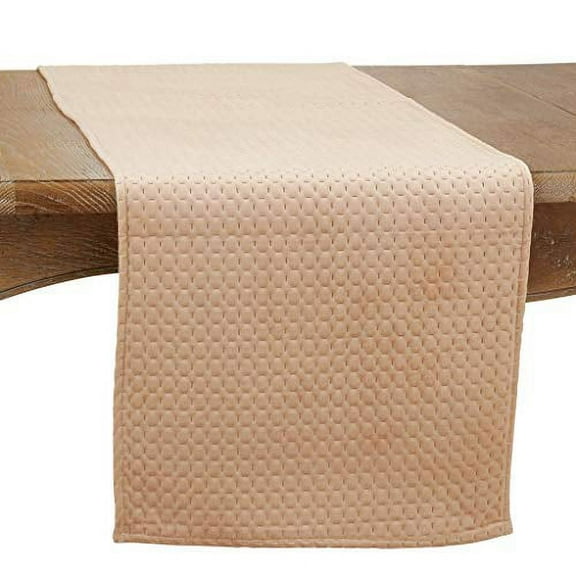 Fennco Styles Pinsonic Velvet Solid Color Table Runner 16" W x 72" L - Beige Elegant Table Cover for Home, Dining Table Décor, Banquets, Family Gatherings and Special Occasions