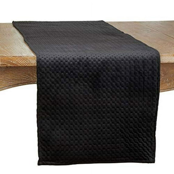 Fennco Styles Pinsonic Velvet Solid Color Table Runner 16" W x 72" L - Black Elegant Table Cover for Home, Dining Table Décor, Banquets, Family Gatherings and Special Occasions