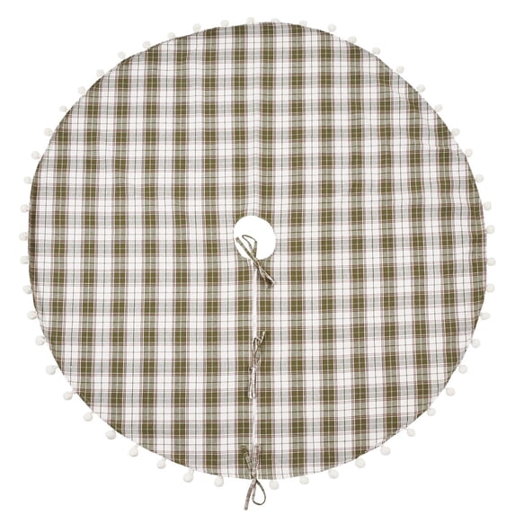 Fennco Styles Plaid Pom Pom Design 100% Pure Cotton Christmas Tree Skirt - Green 53" Round Holiday Tree Skirt for Home, Christmas Tree, Indoor Outdoor Decoration and Special Events