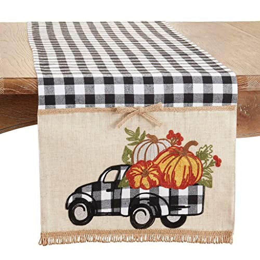 Plaid Truck with Pumpkins Fall Table Runner
