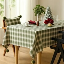 Fennco Styles Plaid Woven 100% Cotton Tablecloth with Pom Pom 56" W X 56" L - Green Table Cover for Winter Holiday Décor, Banquet, Family Gathering and Special Occasion