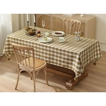 Fennco Styles Plaid Woven 100% Cotton Tablecloth with Pom Pom 56" W X 72" L - Brown Table Cover for Winter Holiday Décor, Banquet, Family Gathering and Special Occasion