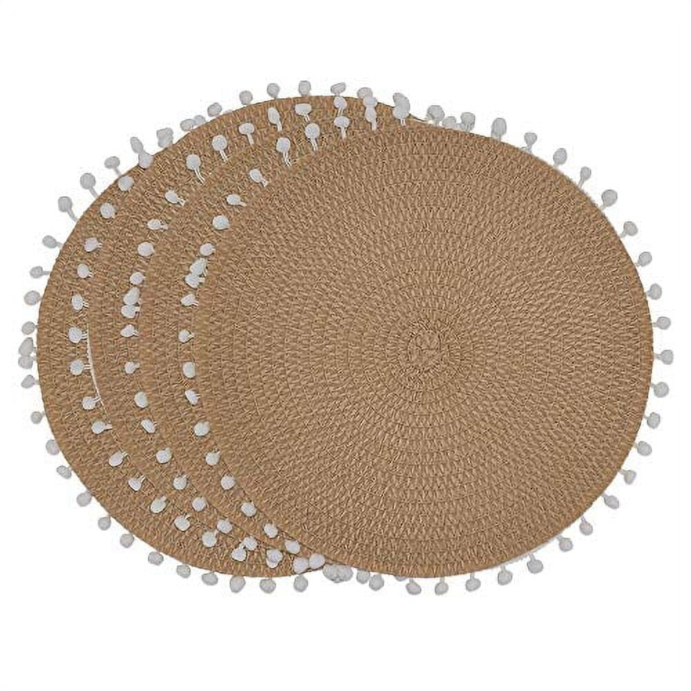 Natural Round Pom Pom Edge Placemats Set of 4