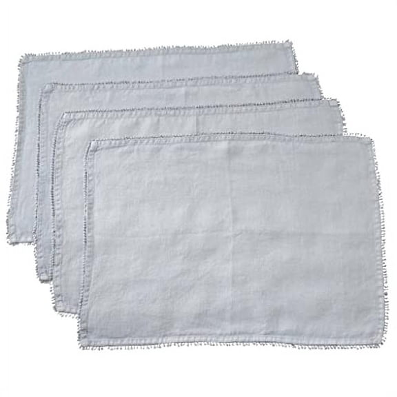 Fennco Styles Pomponin Collection Pom Pom Design 100% Linen Table Placemats 14" W x 20" L, Set of 4, Lilac