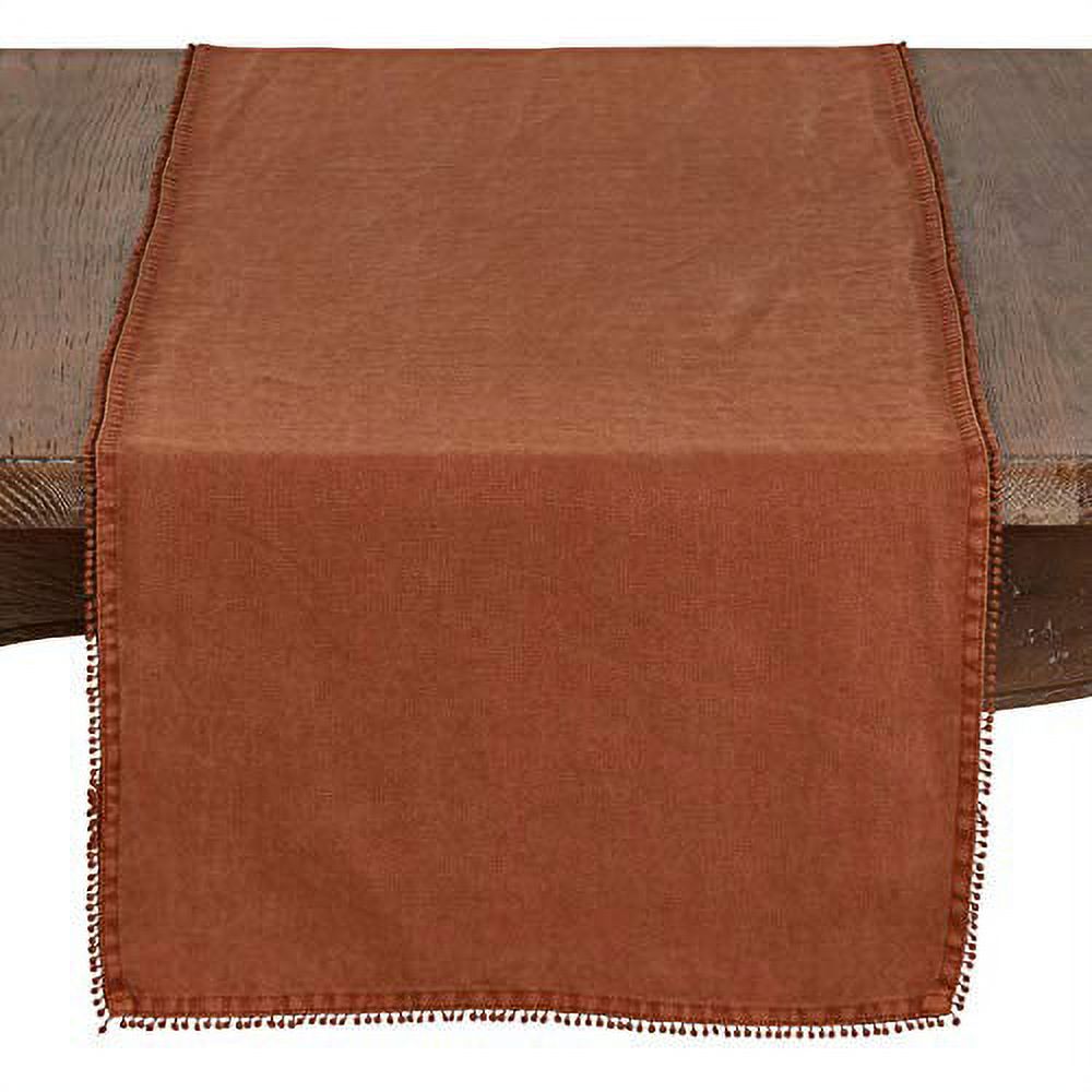 SARO LIFESTYLE Pompom Table Runner 16x72 Inches - Linen Blue-Grey Decorative Dining Table Protector