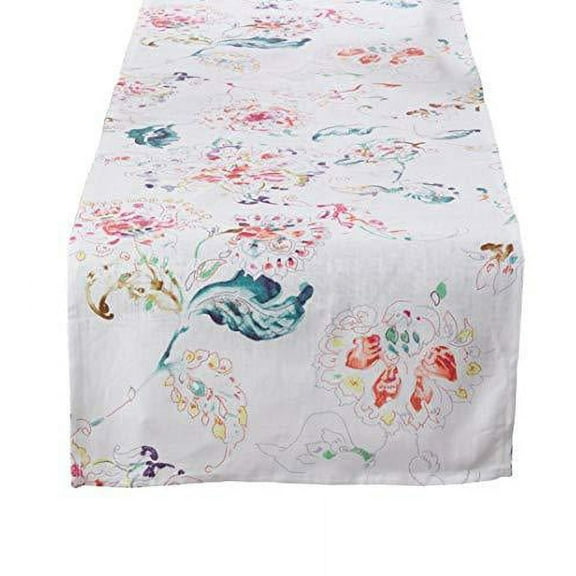 Fennco Styles Primavera Collection Printed Floral Design 100% Linen Table Runner