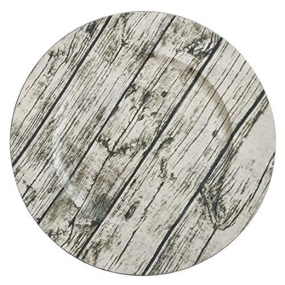 Fennco Styles Printed Wood Rustic Charger Plates 14" Round, Set of 4 Natural Table Chargers for Banquets, Family Dinners, Special Events and Everyday Home Dcor