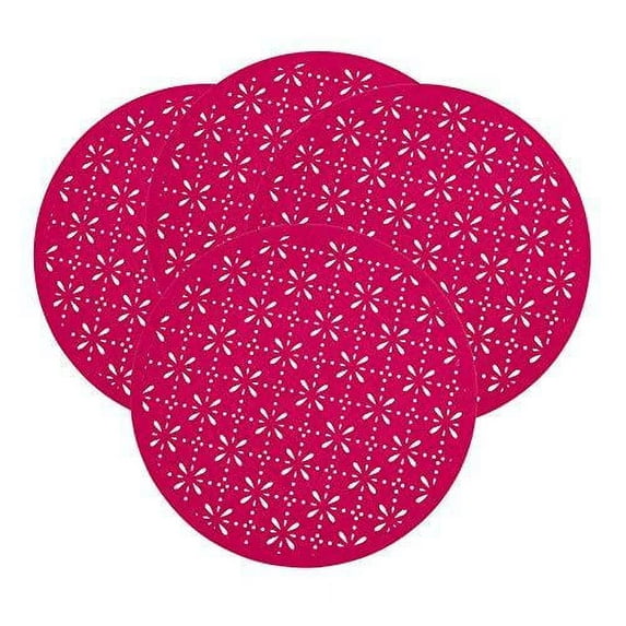 Fennco Styles Provato Collection Contemporary Floral Cutwork Felt 15" Round Table Mats, Set of 4