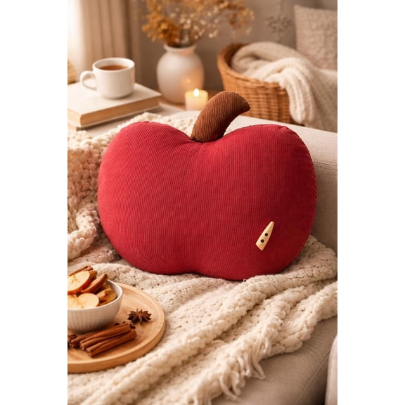 Fennco Styles Red Apple Shaped Decorative Throw Pillow 14" X 15" - Cute Furit Design Filled Accent Pillow for Sofa, Chair, Bed & Seasonal Home Dcor