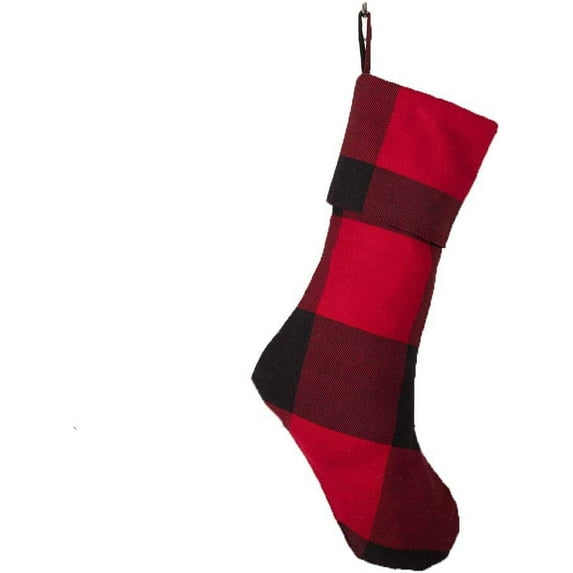 Fennco Styles Red Buffalo Check Plaid Cotton 6" x 18" Christmas Stocking for Home, Holiday, Christmas Tree and Wall Décor