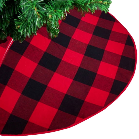 Fennco Styles Red Buffalo Check Plaid Cotton Christmas Tree Skirt 53" Tree Skirt