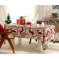 thumbnail image 1 of Fennco Styles Red Deer and Floral Pom Pom Christmas Tablecloth 56" W X 56" L - Cotton Blend Festive Table Cover for Winter Holidays, Banquets, Family Gatherings and Special Occasions, 1 of 4