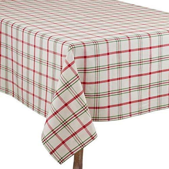 Fennco Styles Red & Green Holiday Plaid Design 100% Cotton Table Linen