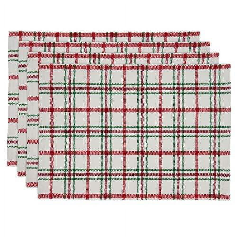 Red and Green Plaid Cotton Rectangular Placemats, Set of 4