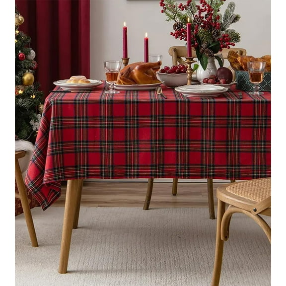 Fennco Styles Red Plaid Holiday Tablecloth 56" W X 120" L - Classic Tartan Rectangular Table Cover for Dining Room, Christmas Décor, and Winter Festivals