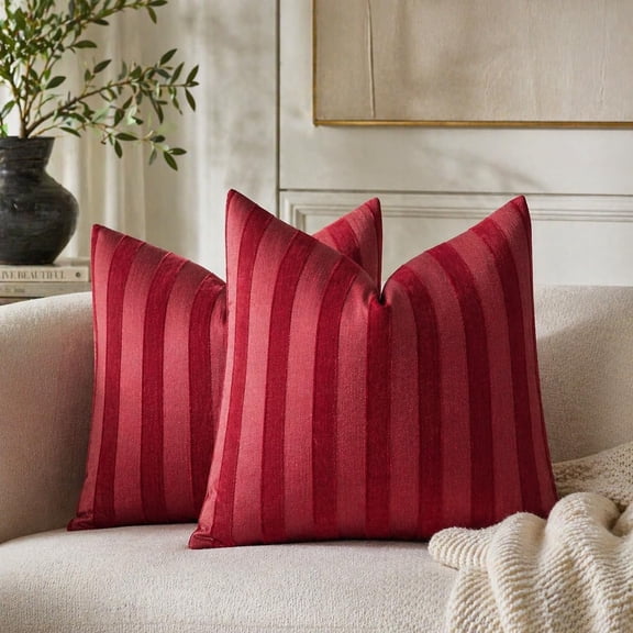 Fennco Styles Red Textured Striped Throw Pillow with Insert 18" X 18" - Modern Accent Pillow for Couch, Home and Neutral Farmhouse Décor, 2-Pack