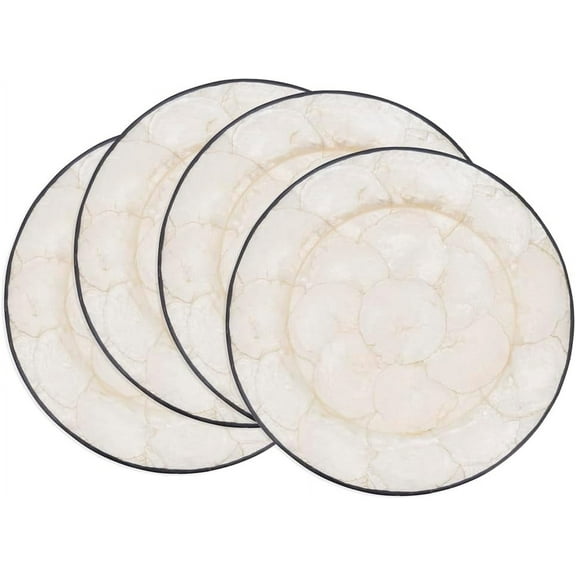 Fennco Styles Refined Capiz Shell Decorative Charger Plates 13" Round, Set of 4 – Black Table Chargers for Banquets, Weddings, Special Events and Home Décor