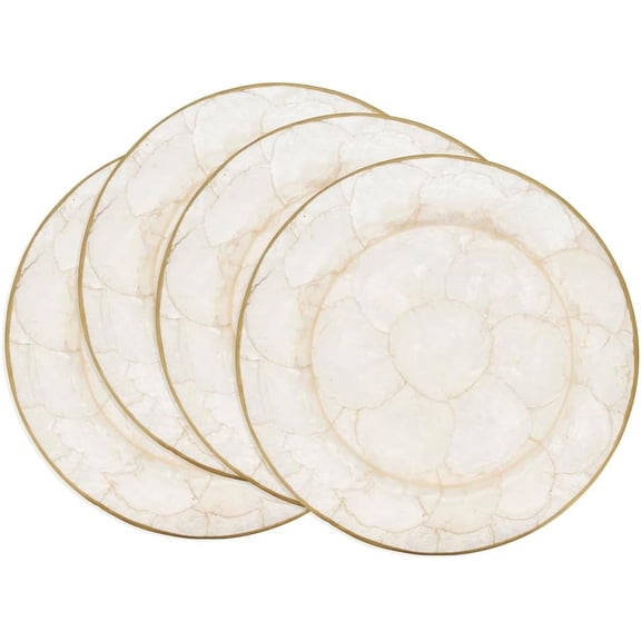 Fennco Styles Refined Capiz Shell Decorative Charger Plates 13" Round, Set of 4 – Gold Table Chargers for Banquets, Weddings, Special Events and Home Décor