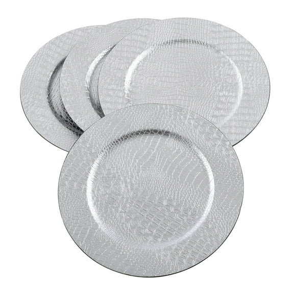 Fennco Styles Reptile Textured Pattern Decorative 13" Charger Plate-Set of 4 (Silver)