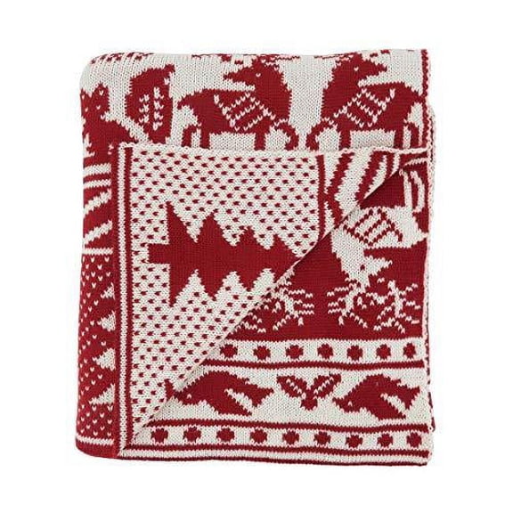 Fennco Styles Reversible Christmas Design Knitted Throw Blanket 50" W x 60" L Red Blanket for Bed, Couch, Sofa, Home Dcor, Ideas
