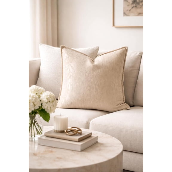 Fennco Styles Champagne Chenille Woven Throw Pillow Cover 18" X 18" - Soft Textured Minimalist Decorative Accent Pillow Case for Sofa, Couch & Bed for Home Décor