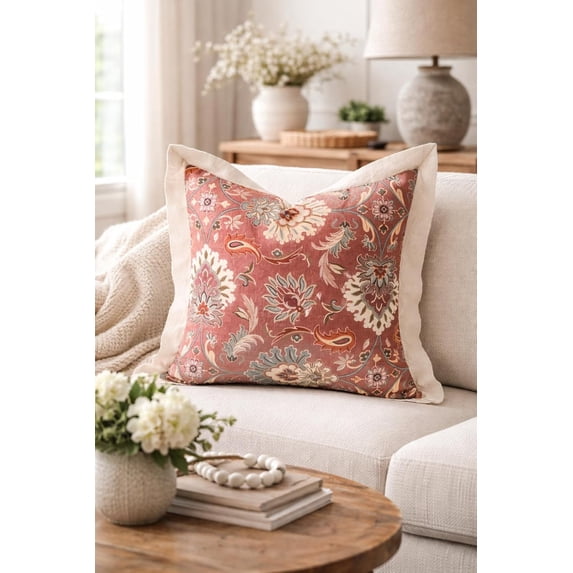 Fennco Styles Reversible Medallion Print Throw Pillow Cover 18" X 18" – Rust Boho Tribal Double-Side Decorative Accent Pillow Case for Sofa, Couch & Bed for Home Décor