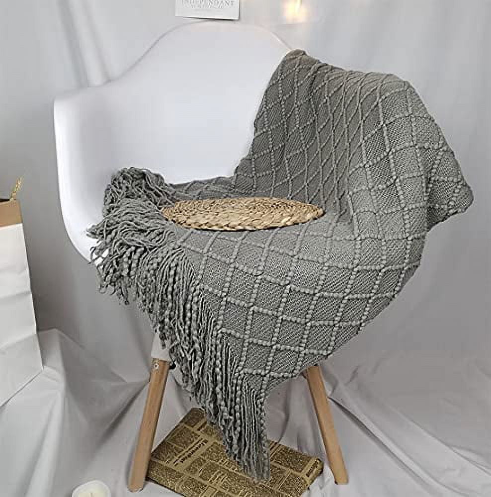 Fennco Styles Rhombus Diamond Knit Modern Fringe Throw 50\, image size:988x1000