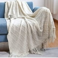 thumbnail image 1 of Fennco Styles Rhombus Diamond Knit Modern Fringe Throw 50" W x 60" L - Ivory Geometric Throw Blanket for Sofa, Couch, Living Room, Bedroom Décor, 1 of 4