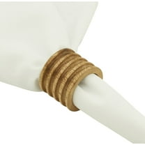 Fennco Styles Ribbed Mango Wood Napkin Rings, Set of 4 - Natural Decorative Wooden Napkin Holders for Home, Dining Room, Banquet, Family Gathering, Holiday and Special Occasion