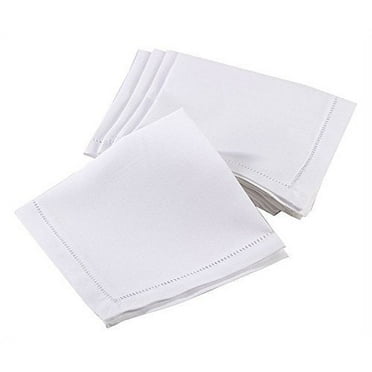Fennco Styles Rochester Collection Dinner Napkin with Hemstitched Border - Set of 4 (20" Square, White)