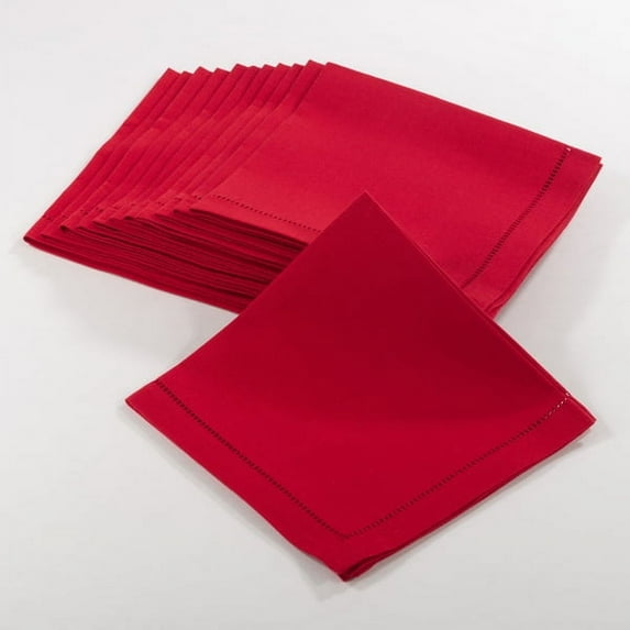 Fennco Styles Rochester Collection Napkins with Hemstitched Border - Red - Set of 4 - 20" Square