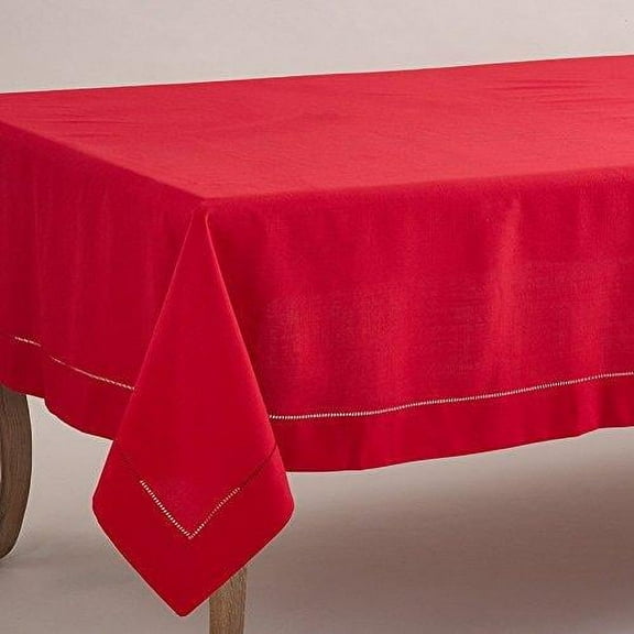 Fennco Styles Rochester Collection Tablecloth with Hemstitched Border - Red - 84" Square