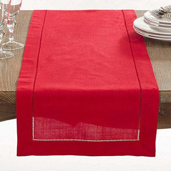 Fennco Styles Rochester Collection with Hemstitched Border Table Runner - Linen-Cotton - 3 Sizes (16"X120")