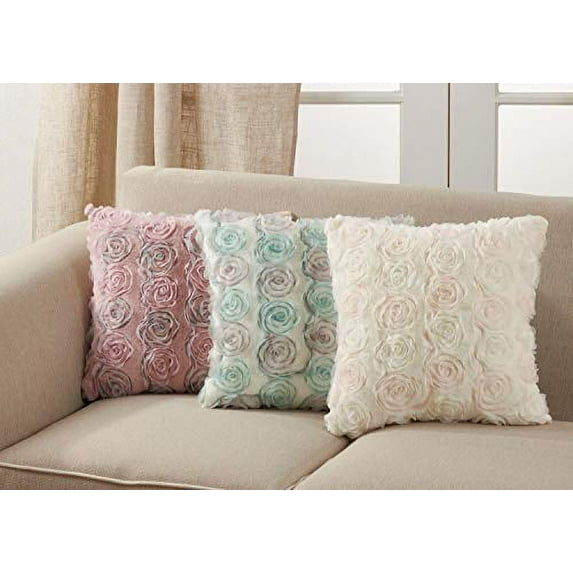 Fennco Styles Romantic 3D Rose Textured Decorative Throw Pillow 17 x 17 Inch