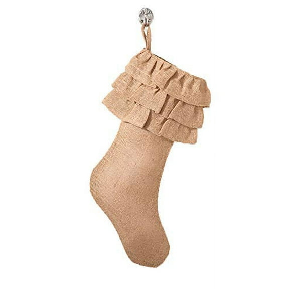 Fennco Styles Ruffled Design Christmas Hanging Stocking 13" W x 19" L, 1-Piece - Natural Jute Holiday Décor Stocking for Home, Christmas Tree, Winter Festivals, Office, School Décor