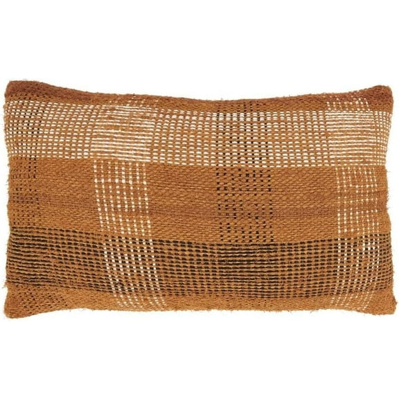 Fennco Styles Rust Plaid Throw Pillow Cover 12" W x 20" L - Rustic Charm Cotton Blend Woven Square Cushion Case for Home, Couch, Bedroom, Living Room and Office Décor