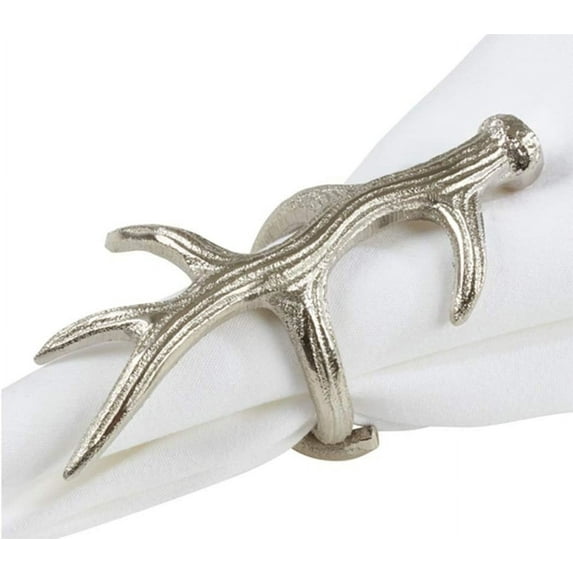 Fennco Styles Rustic Antler Design Aluminum Branch Napkin Rings, Set of 4