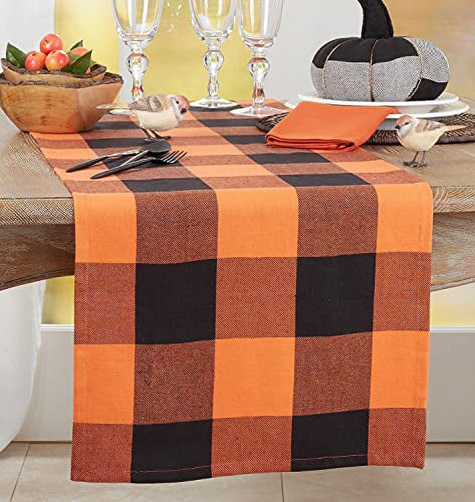 Rustic Orange and Black Cotton Plaid Table Runner
