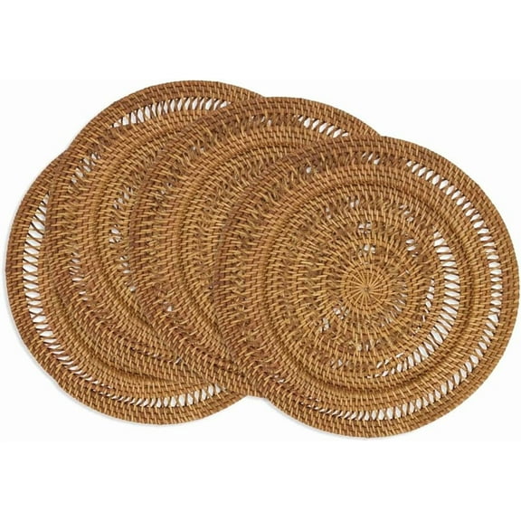 Fennco Styles Rustic Rattan Decorative Charger Plates 13" Round, Set of 4 - Caramel Handwoven Charger Plates for Banquets, Family Dinners, Special Events and Home Décor