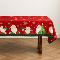 Fennco Styles Santa and Snowflake Christmas Tablecloth 40" X 56" - Red Festive Table Cover for Winter Holidays, Home Décor, Family Gatherings, and Special Occasions