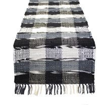 Fennco Styles Schmeling Collection Rustic Checkered Chindi Pure Cotton 16 x 72 Inch Table Runner – Ocean Blue Oblong Table Runner for Outdoor Party, Family Gathering, Farmhouse Events and Home Décor