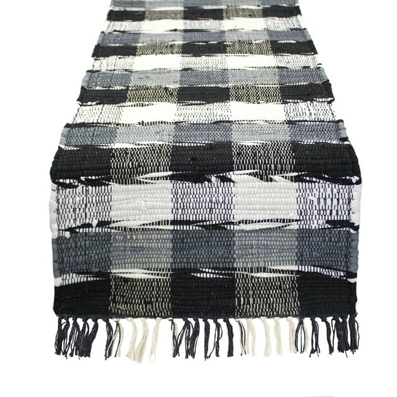 Fennco Styles Schmeling Collection Rustic Checkered Chindi Pure Cotton 16 x 72 Inch Table Runner – Ocean Blue Oblong Table Runner for Outdoor Party, Family Gathering, Farmhouse Events and Home Décor