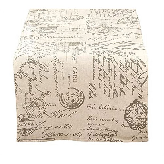 Fennco Styles Script Printed Contemporary Table Runner 16" W x 54" L - Natural Table Cover for Home, Dining Table, Banquet, Family Gathering and Special Occasion