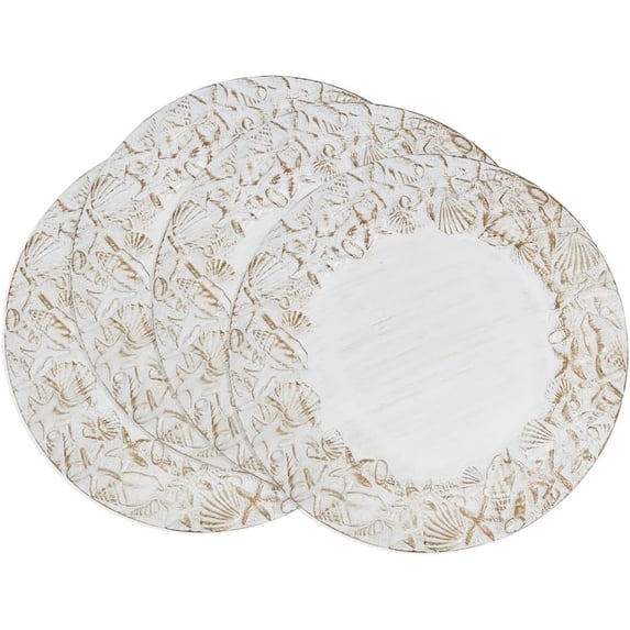 Fennco Styles Seashells Embellished Charger Plates 13" Round, Set of 4 - Natural Charger Plate for Home, Nautical Décor, Coastal Events, and Beach-themed Parties