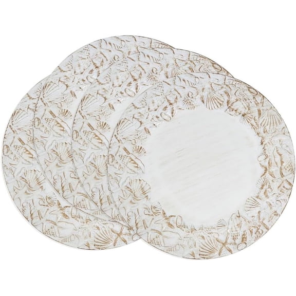 Fennco Styles Seashells Embellished Charger Plates 13" Round, Set of 4 - Natural Charger Plate for Home, Nautical Décor, Coastal Events, and Beach-themed Parties