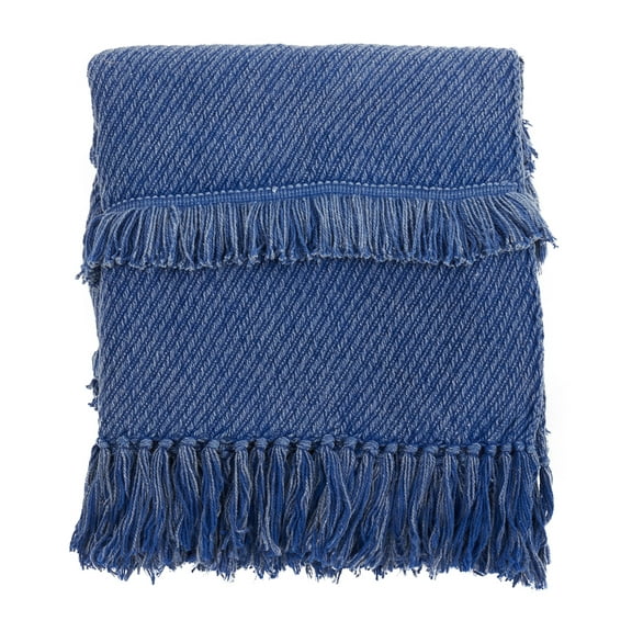 Fennco Styles Sevan Collection Bohemian Tufted Fringe 100% Cotton 50 x 60 Inch Throw â€“ Blue Throw Blanket