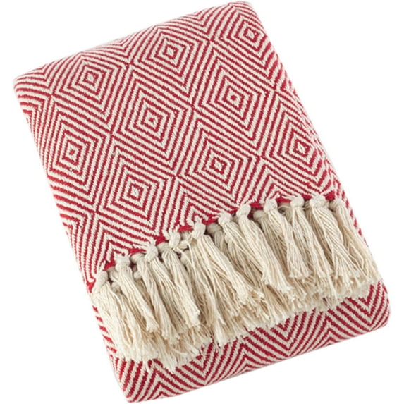 Fennco Styles Sevan Collection Soft 100% Cotton Diamond Weave Throw Blanket, 50" W x 60" L (Red)