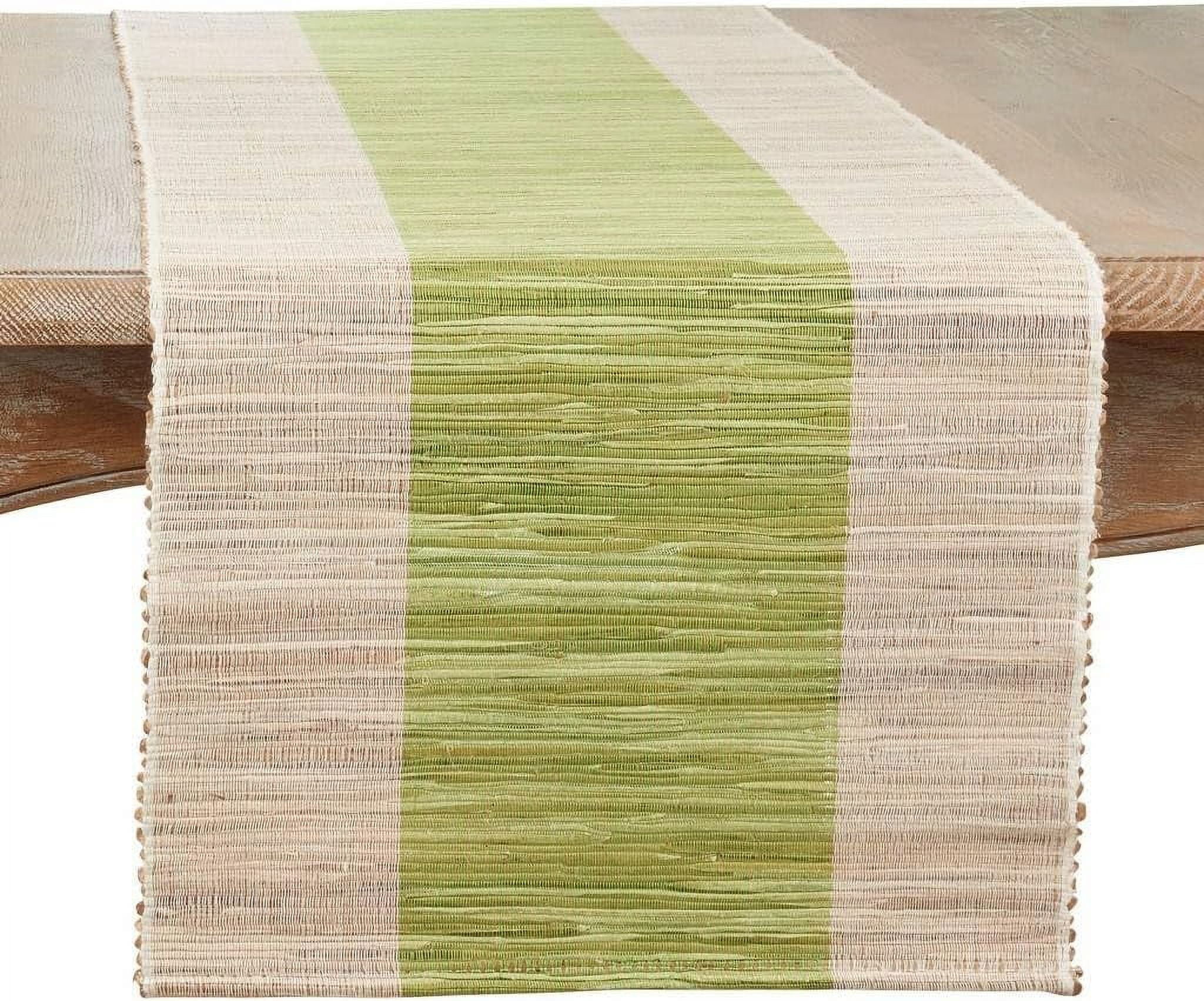Green and Natural Shimmering Banded Polyester Table Runner