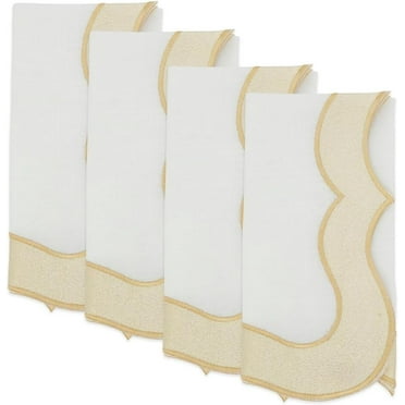 Fennco Styles Shimmering Scallop Border Cloth Napkins 20" W x 20" L, Set of 4 - Gold Elegant Dinner Napkins for Dining Table, Everyday Use, Holidays, Christmas, and Weddings